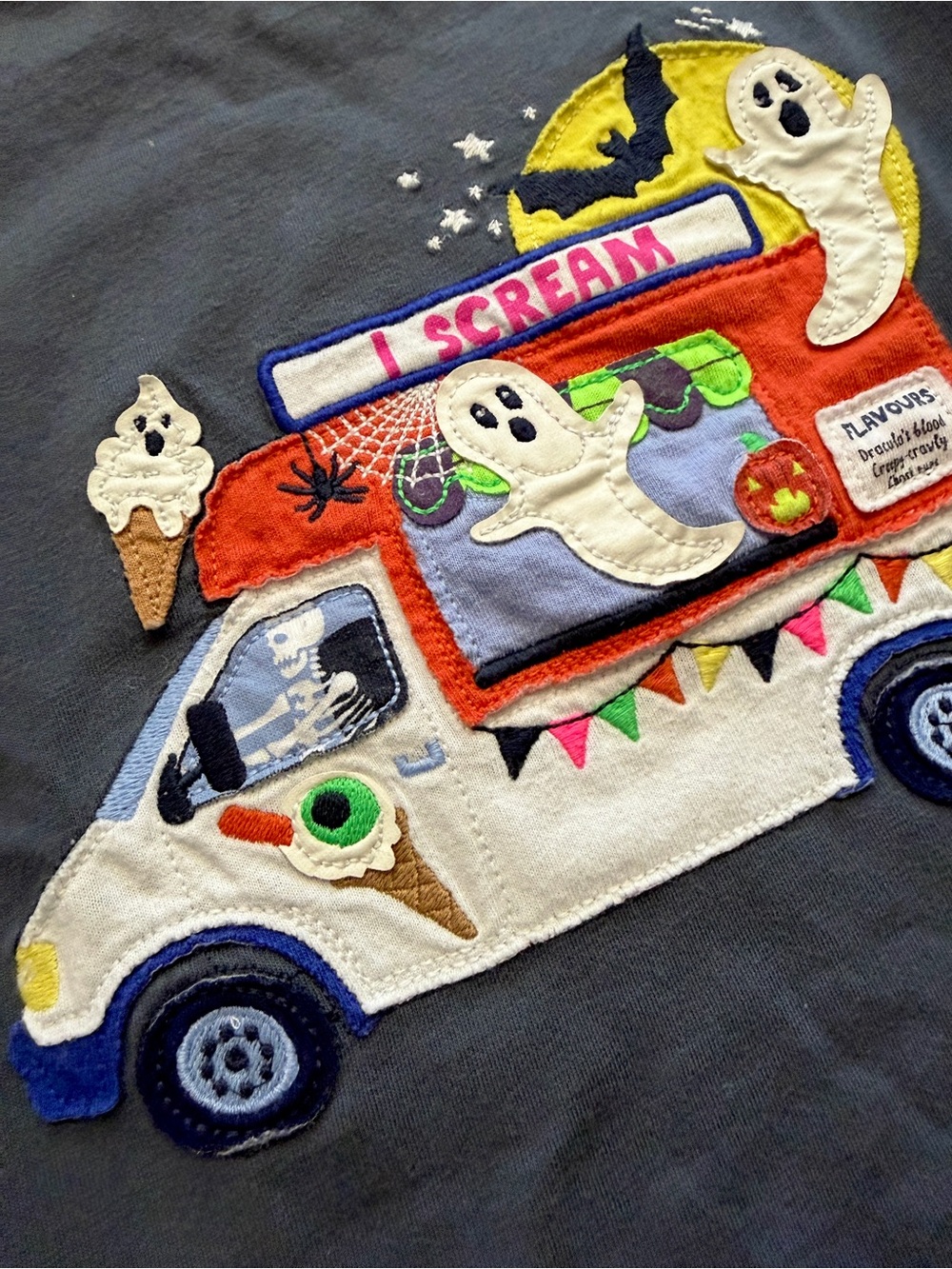 Mini Boden Halloween Ice Scream Truck Appliqué Long Sleeve Tee
